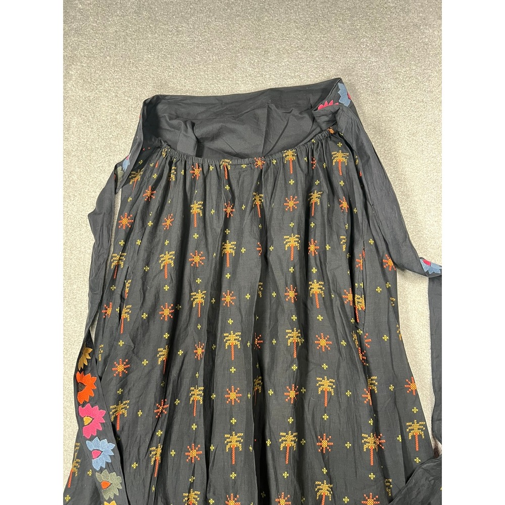 Farm Rio Anthropologie Dress 1X Black Embroidered Strapless Maxi Tie Back Boho - Picture 11 of 16
